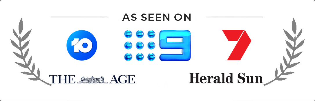 As Seen On Logos including Network 10, Channel 9, Channel 7, The Age, and Herald Sun